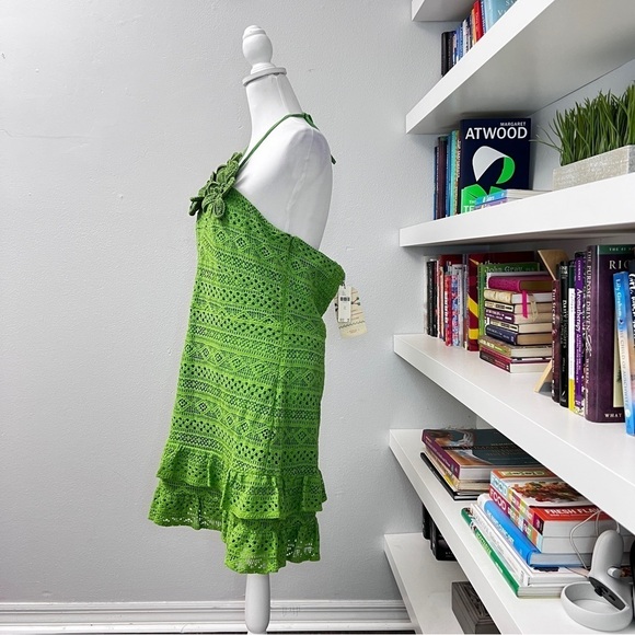 Farm Rio Halter Floral Ruffle NWT Crochet Mini Dress, Size XL - Picture 9 of 16